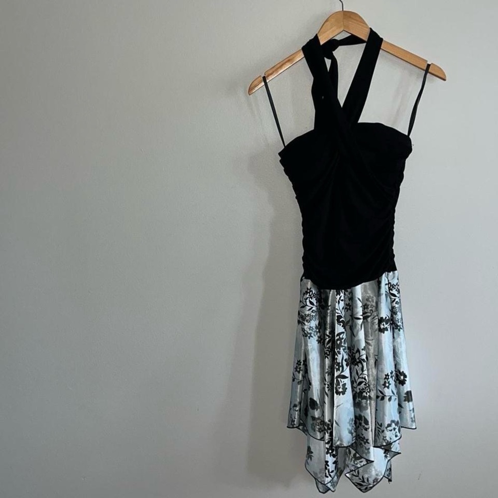 I.N. San Francisco Asymmetrical Black and White Halter Sundress